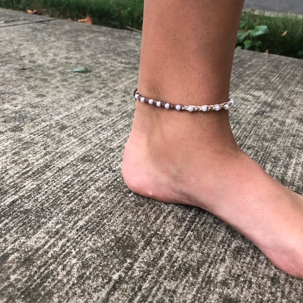 Adjustable **Handmade** Crochet Pearl Anklet
